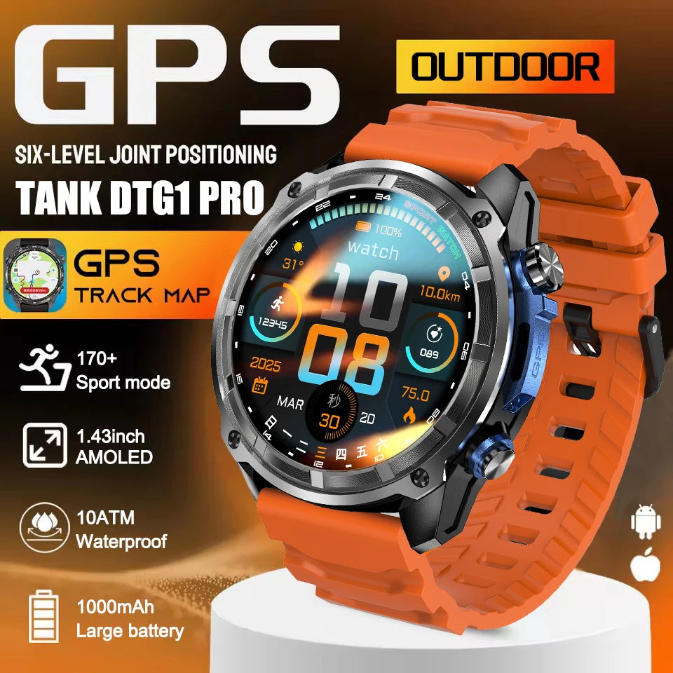 New Outdoor Precise GPS Map GNSS Smart Watch Men 10TM Waterproof 1000Mah Battery 170+Sport Mode Bluetooth Call Amoled Smartwatch