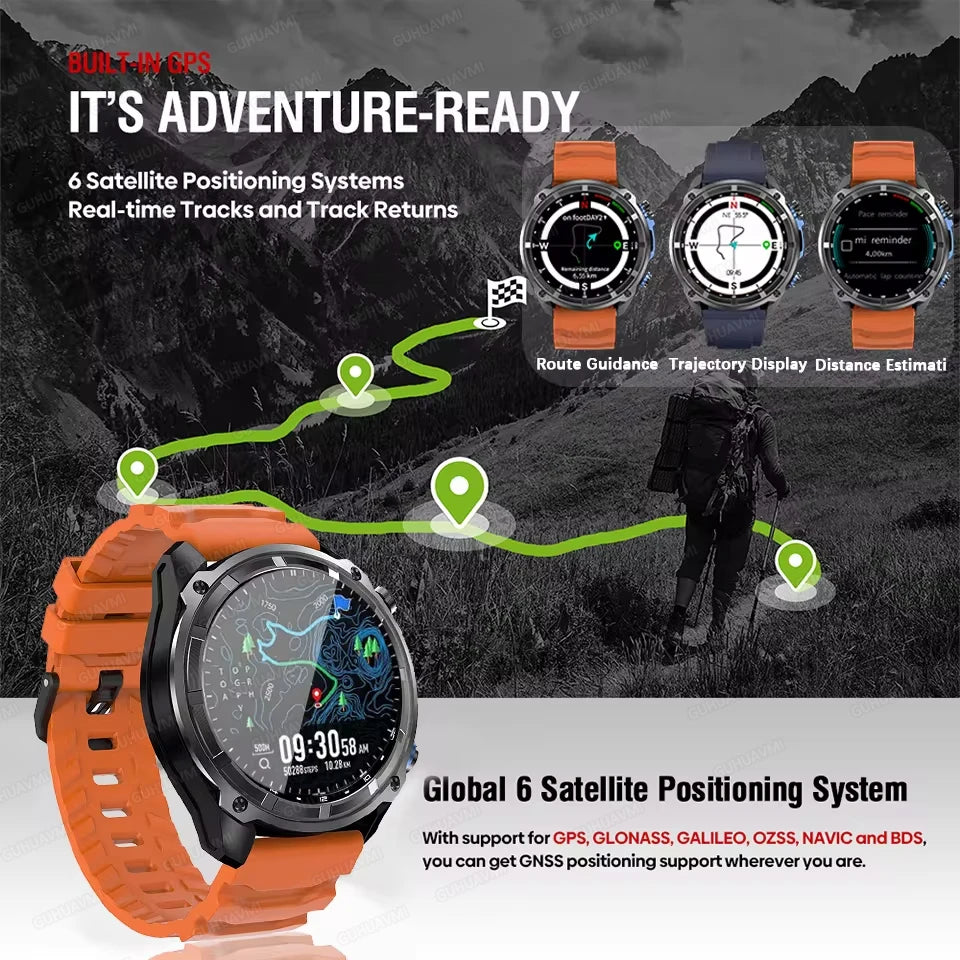 New Outdoor Precise GPS Map GNSS Smart Watch Men 10TM Waterproof 1000Mah Battery 170+Sport Mode Bluetooth Call Amoled Smartwatch
