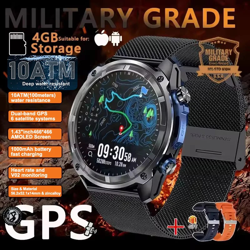 New Outdoor Precise GPS Map GNSS Smart Watch Men 10TM Waterproof 1000Mah Battery 170+Sport Mode Bluetooth Call Amoled Smartwatch